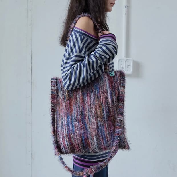 헤레틱 KNIT STRIPE TOTE BAG|purple