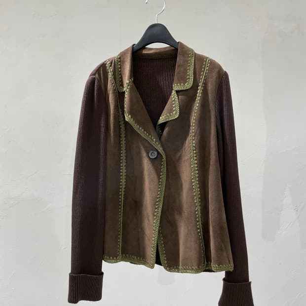 MOGA 레더 믹스드 니트 자켓