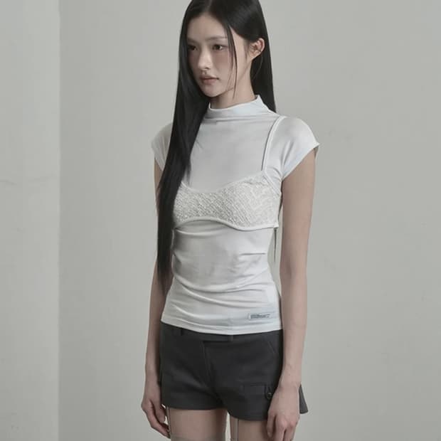 이네기 하프넥 Lace Bustier Half Neck Top white