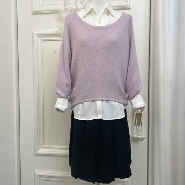 lavender alpaca loose sweater&white shir