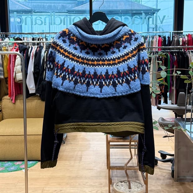 앤더슨벨 블랙 노르딕 니트 콤보 크롭 후드티