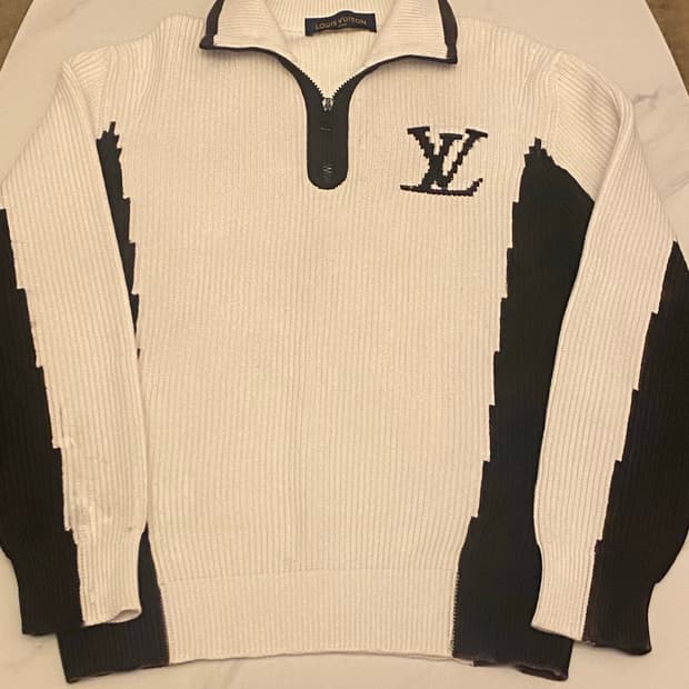 [정품] 루이비통 남성 투톤 하이넥 하프 스웨터 배색니트 M