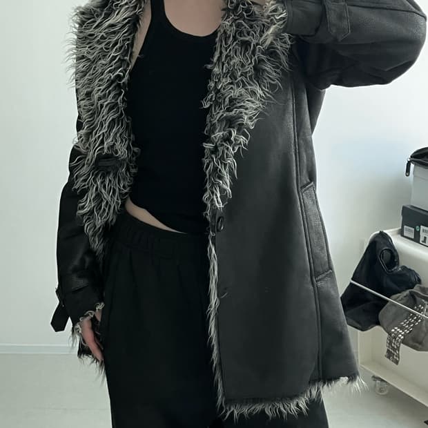 Faux Shearling Leather Coat