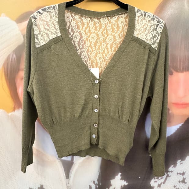 VINTAGE 빈티지 그린 레이스가디건