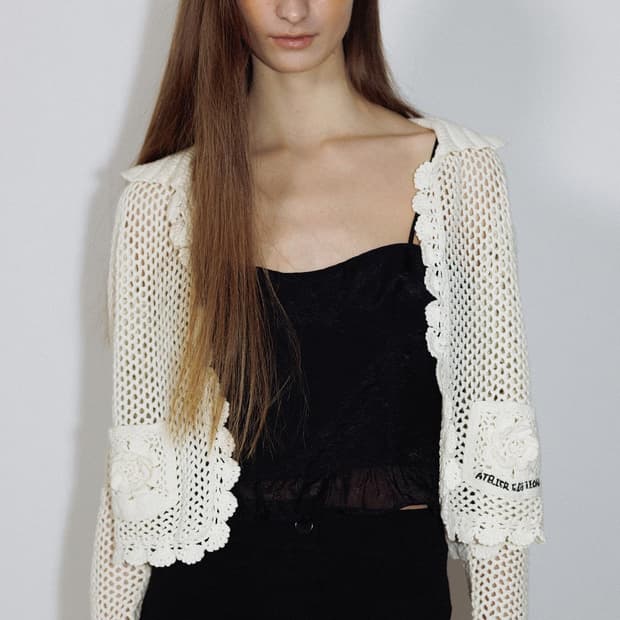 아뜰리에에디션 플라워 크로쉐 코튼 가디건 아이보리