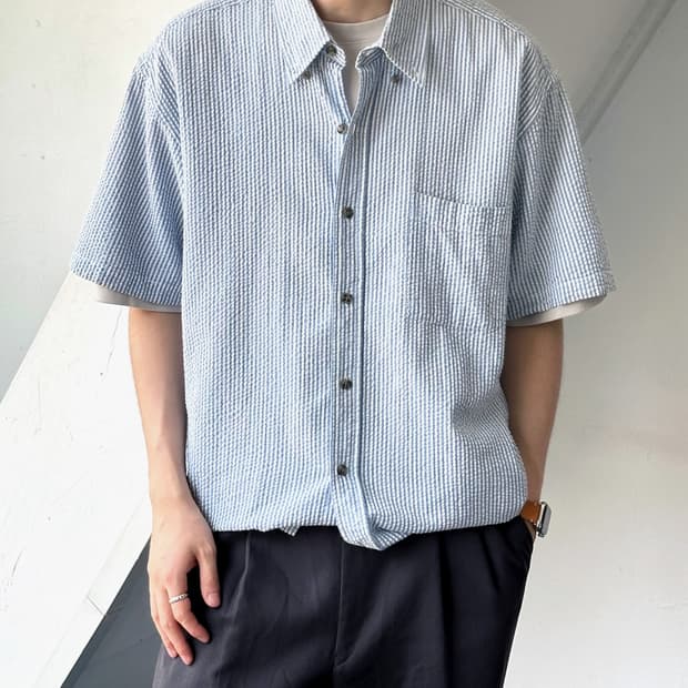 Natural sucker fabric H/S shirt