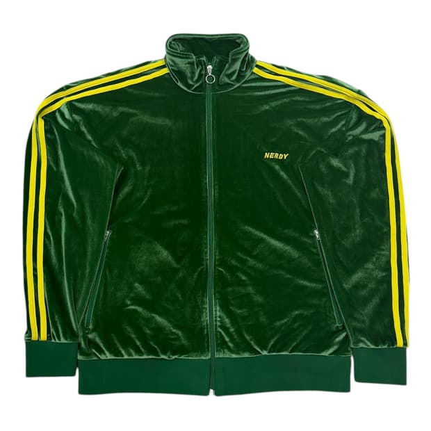 널디 빈티지 NCT 정우 벨벳 그린 옐로우 트랙탑 져지 자켓 L