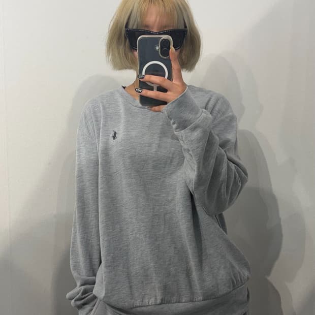 L 폴로 랄프 로렌 그레이 크루넥 스웨트셔츠