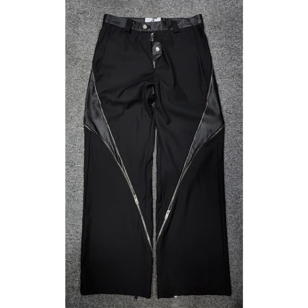 ARGUE CULTURE 지퍼 디테일 레더 스트릿 웨어 와이드 팬츠 XL