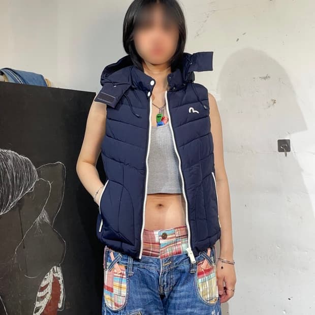 에비수 경량패딩 후드 패딩조끼 베스트 네이비  M