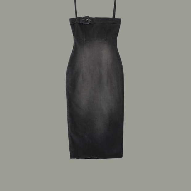 145office 흑청 데님 원피스