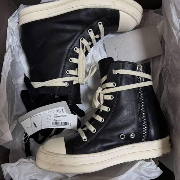 릭오웬스 라몬즈 하이탑 레더 스니커즈 37