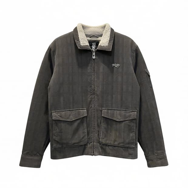 BILLABONG 빌라봉 코듀로이 자켓 체크 패턴 쉐르파 안감 그레이