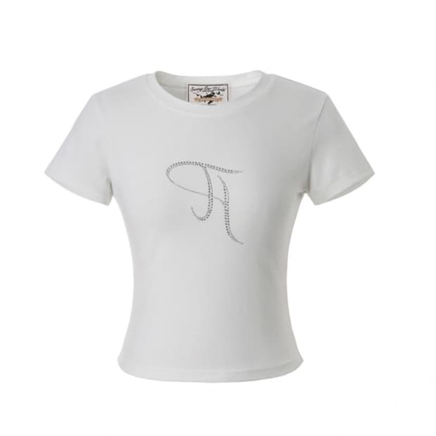 쓰리타임즈 쥬얼리티 화이트 반팔 티셔츠