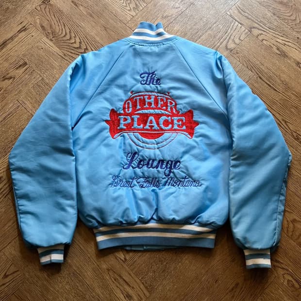 [S]90's Made in USA 퀼팅 라이닝 스카이블루 바시티 자켓