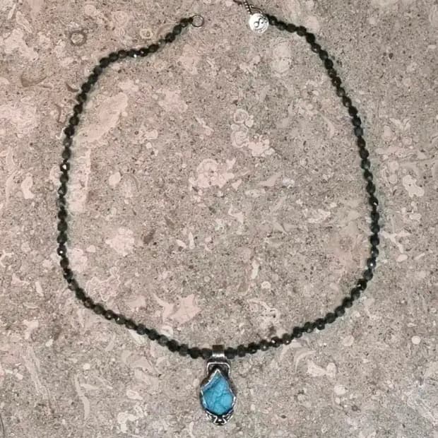 발리 에메랄드 래브라도라이트 빈티지 목걸이 펜던트 은목걸이