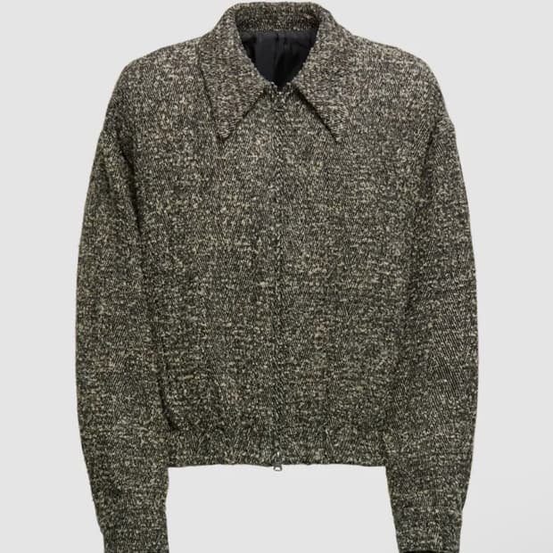 쿠어 레더패치 헤링본 블루종