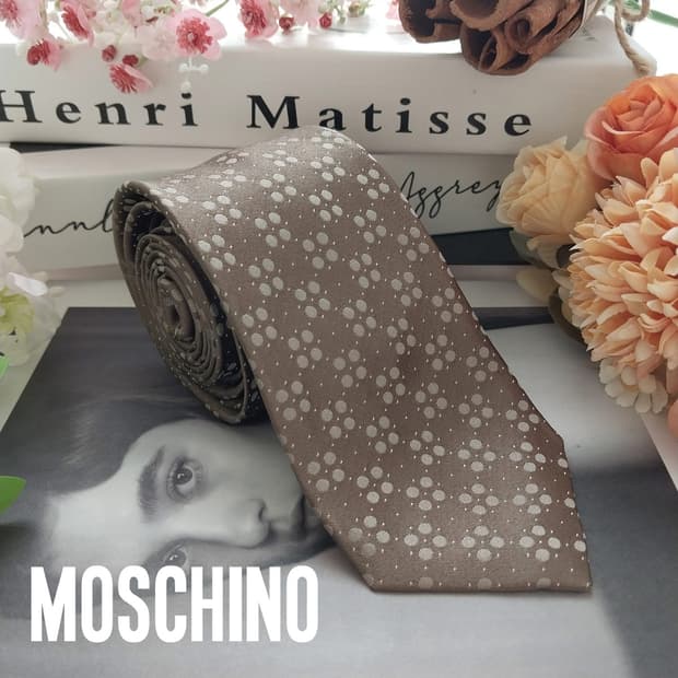 모스키노 실크 브라운 도트 슬림 넥타이 6.6cm A+등급 K1446
