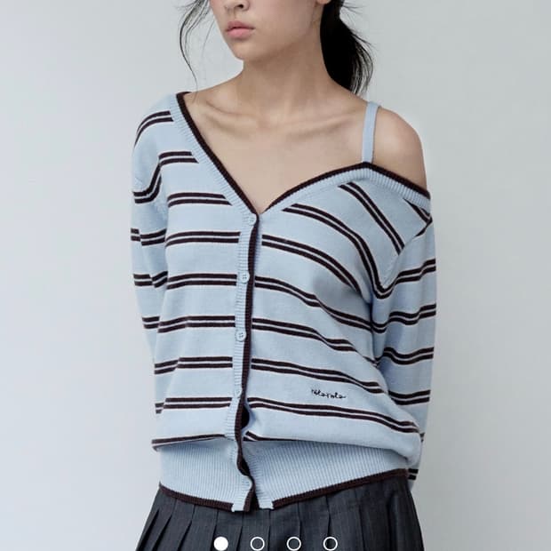 로라로라 스트라이프 오프숄더 가디건