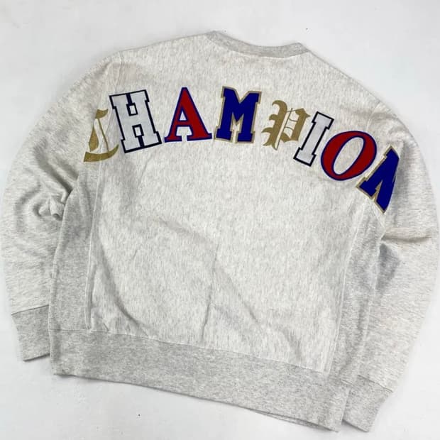 챔피온 리버스위브 블루 택 스펠아웃 빅로고 그레이 스웻 L