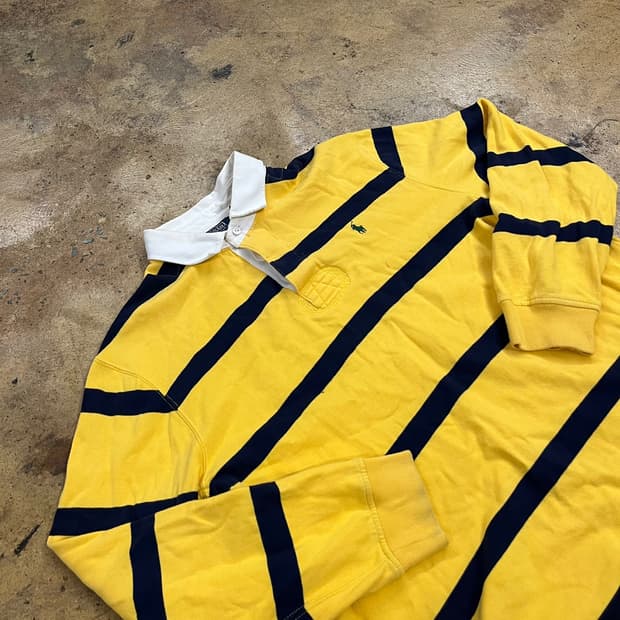 폴로 랄프로렌 옐로우 꿀벌 스트라이프 카라 긴팔티셔츠