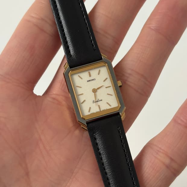 세이코 1980년대 Exceline 펄 다이얼 골드 탱크 쿼츠 여성