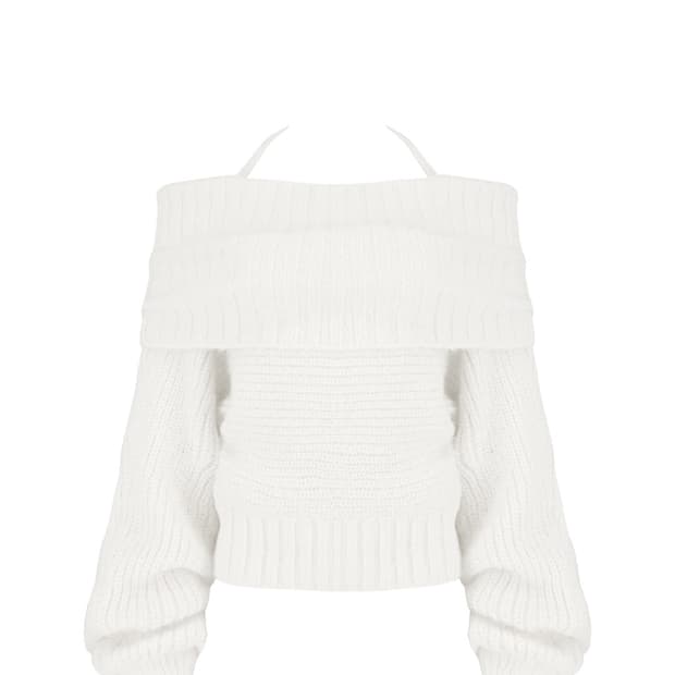 Palette off-shoulder ribbon knit, White
