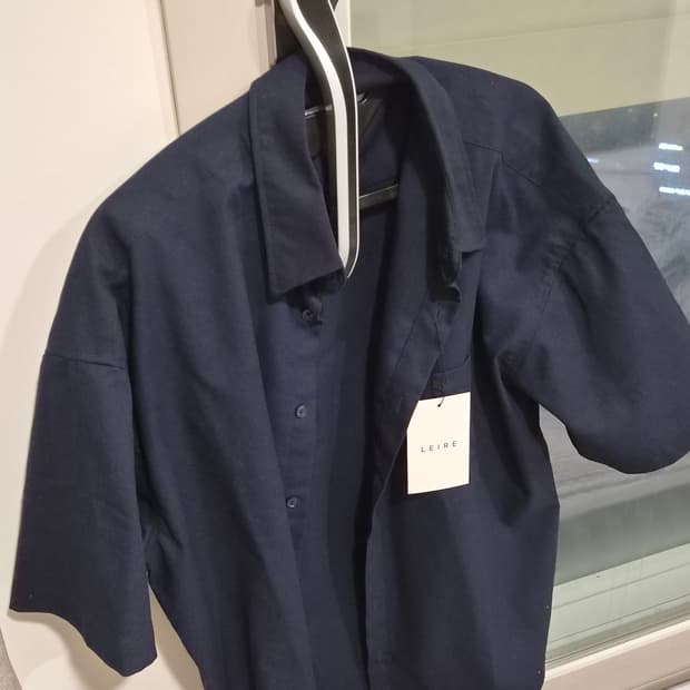 르아르 린넨 포켓 오버핏 반팔 셔츠 네이비