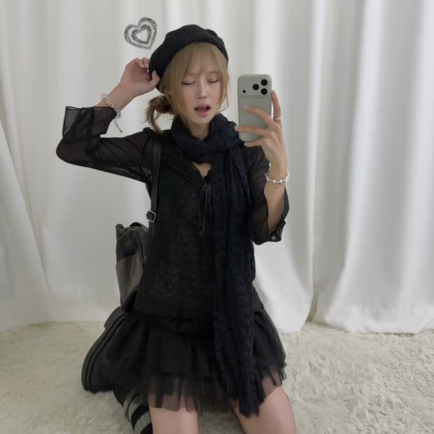 무채색 블랙 네코 페어리 니혼진 레이스 코디세트