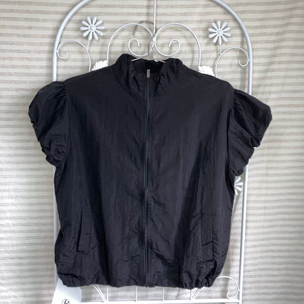 빈티지 블랙 반팔 바람막이 y2k 스트릿 갸루 펑키485  