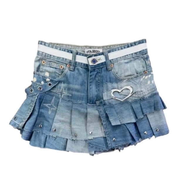 Heart sparkle Remake Denim skirt 