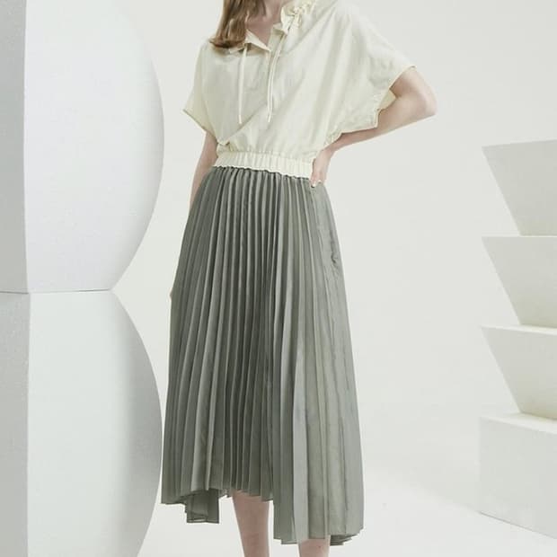 한섬 타임 2021 플리츠 믹스 원피스 82-94-160사이즈