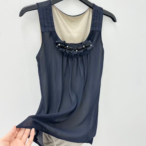 NONE vintage navy sheer layered tank top
