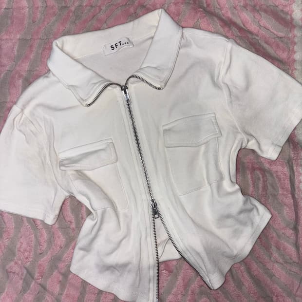 투웨이집업 반팔 져지 크롭 화이트