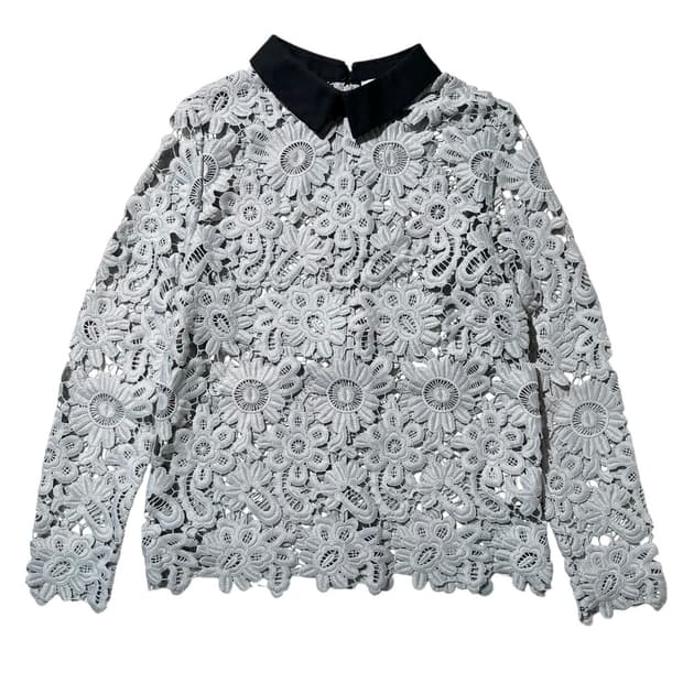 (매장판) 셀프 포트레이트 플로럴 패턴 레이스 블라우스