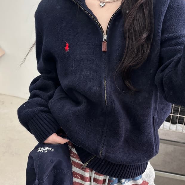 폴로 랄프로렌 네이비 코튼 니트집업 