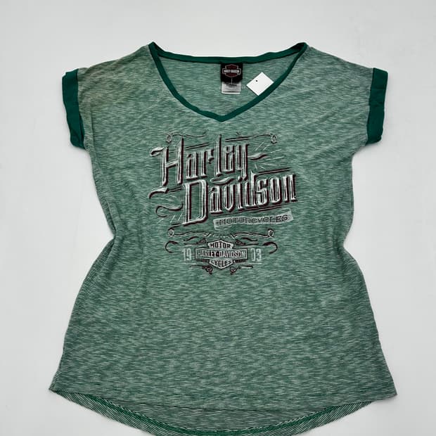 할리데이비슨 우먼 스트라이프 나그랑 브이넥 반팔티