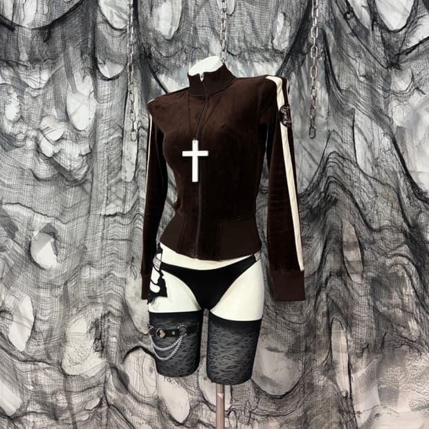 Y2K slim fit crop brown Velvet jersey