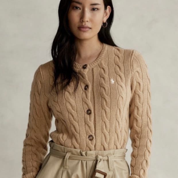 폴로 울 블렌드 수지 가디건 카멜 S