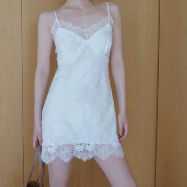 프로젝트웨이브 슬립 레이스 드레스 화이트