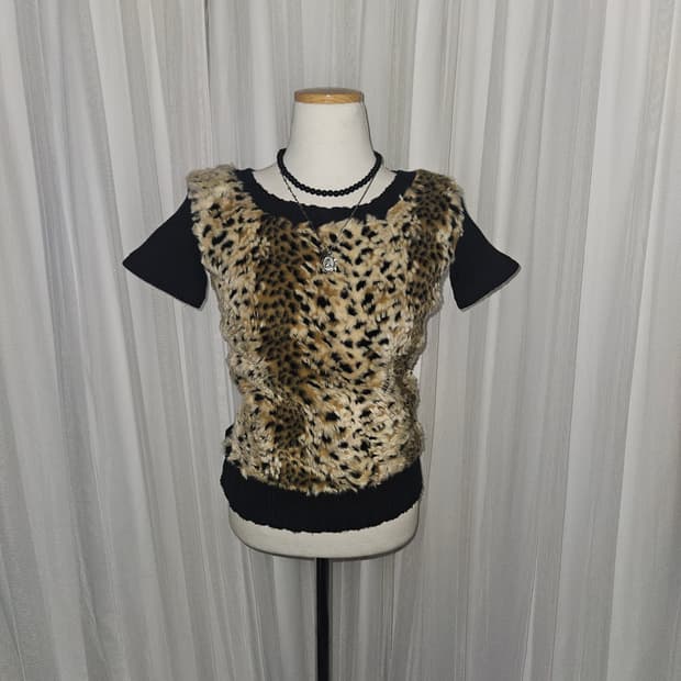 오네갸루 y2k 히메 레오파드 퍼 니트 탑