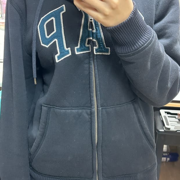 갭 양털 뽀글이 후드집업 네이비