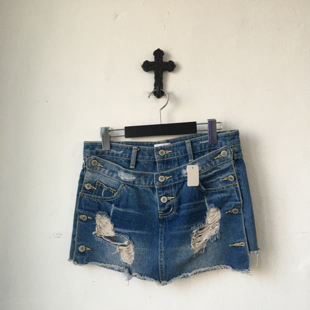 Layered point denim short