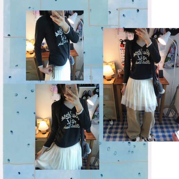 vintage side string long sleeve charcoal