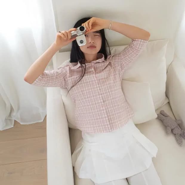 Kyoho 쿄호 핑크 체크셔츠