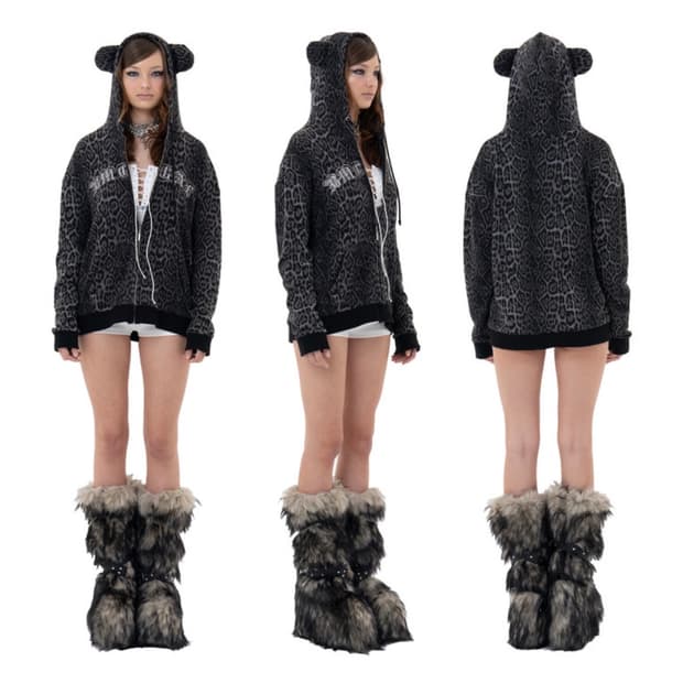 베이비메탈클럽 베메클 베어 후드 블랙 레오파드