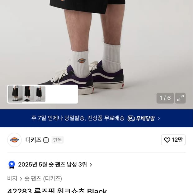 디키즈 42283 루즈핏 워크쇼츠 반바지 Black 36