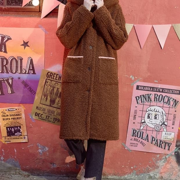 로라로라rolarola 뽀글이 부클 후드 롱 코트