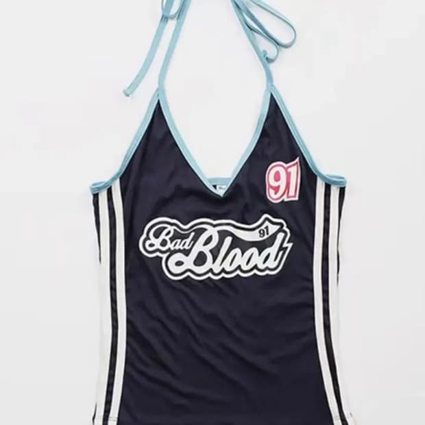 배드블러드 신디 브이넥 홀터 탱크 네이비 나시 탑