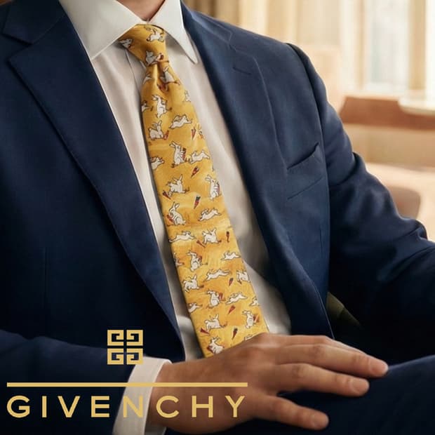 지방시 실크 옐로우 토끼 패턴 넥타이 9.7cm A+등급 K1828
